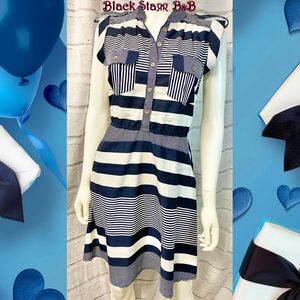 Navy & White striped sleeveless mini dress by Speed Control